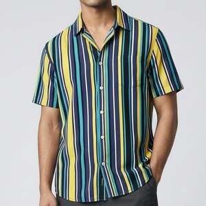 Rebel Star The Original Rebel Vertical Striped Short Sleeve Button Up Shirt